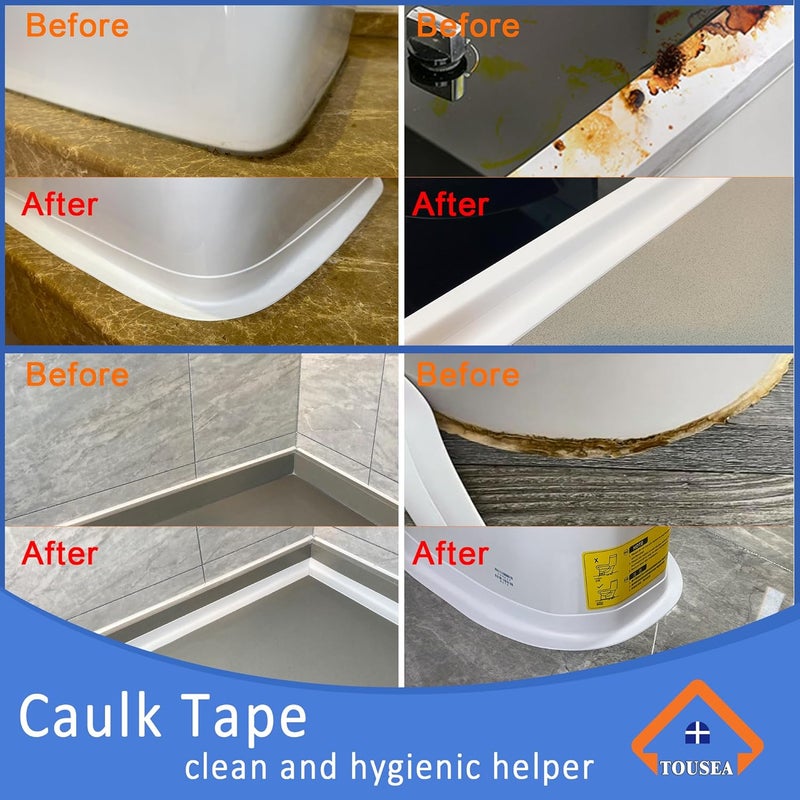 TOUSEA Waterproof Self Adhesive Caulk Tape 1.5" x10.5Ft - White Caulking Strip for Bathroom, Kitchen, Toilet, Bathtub, Sink & Floor Wall Edges (1Roll*White*1.5IN-10.5FT) - Image 5